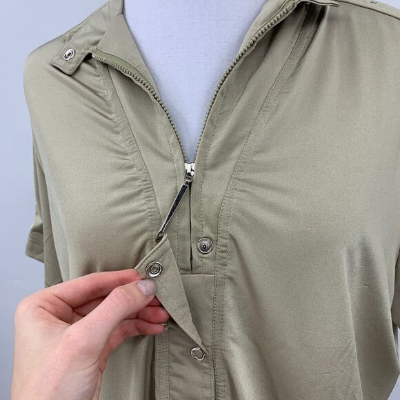 Jamie Sadock Golf Polo Womens L Large Eucalyptus Zipper Snap Button Quarter Zip - Picture 7 of 11